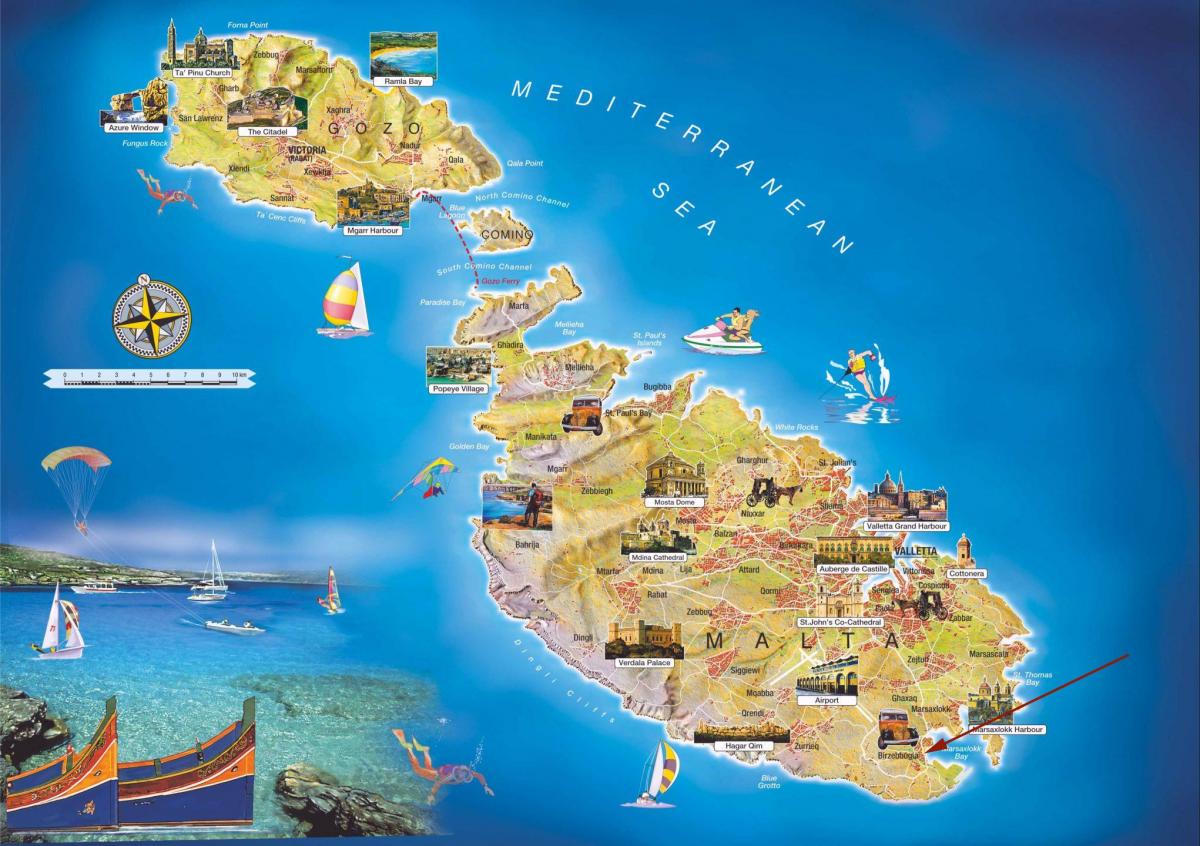 Mapa de atracciones turísticas de Malta
